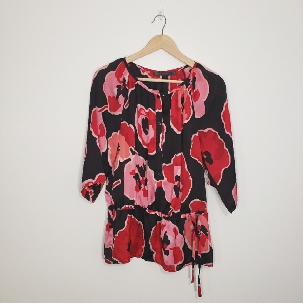 Outback Red Floral Pink Red Black Blouse